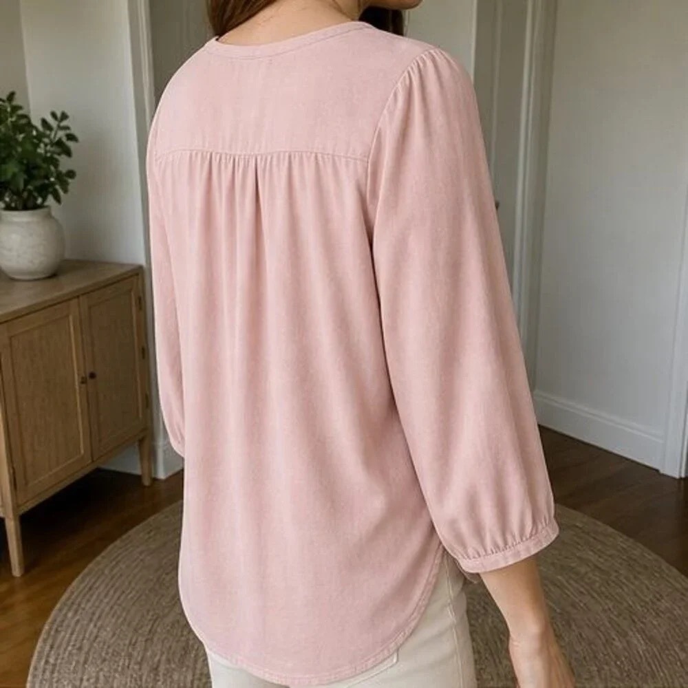 Tie-Front Peasant Blouse in Blush Pink - Picture 3 of 6